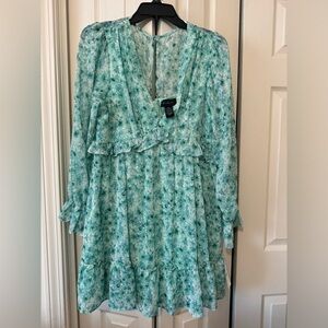 B Darlin Blue/Green Floral Long Sleeve Dress